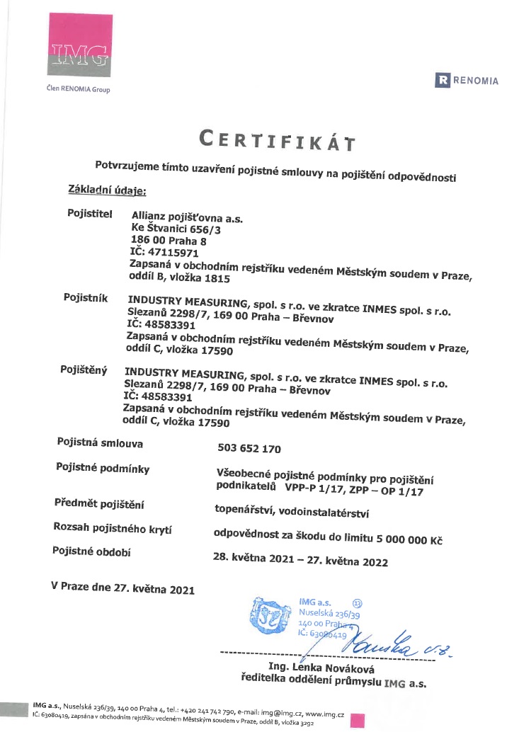 Certifikát pojištění odpovědnosti